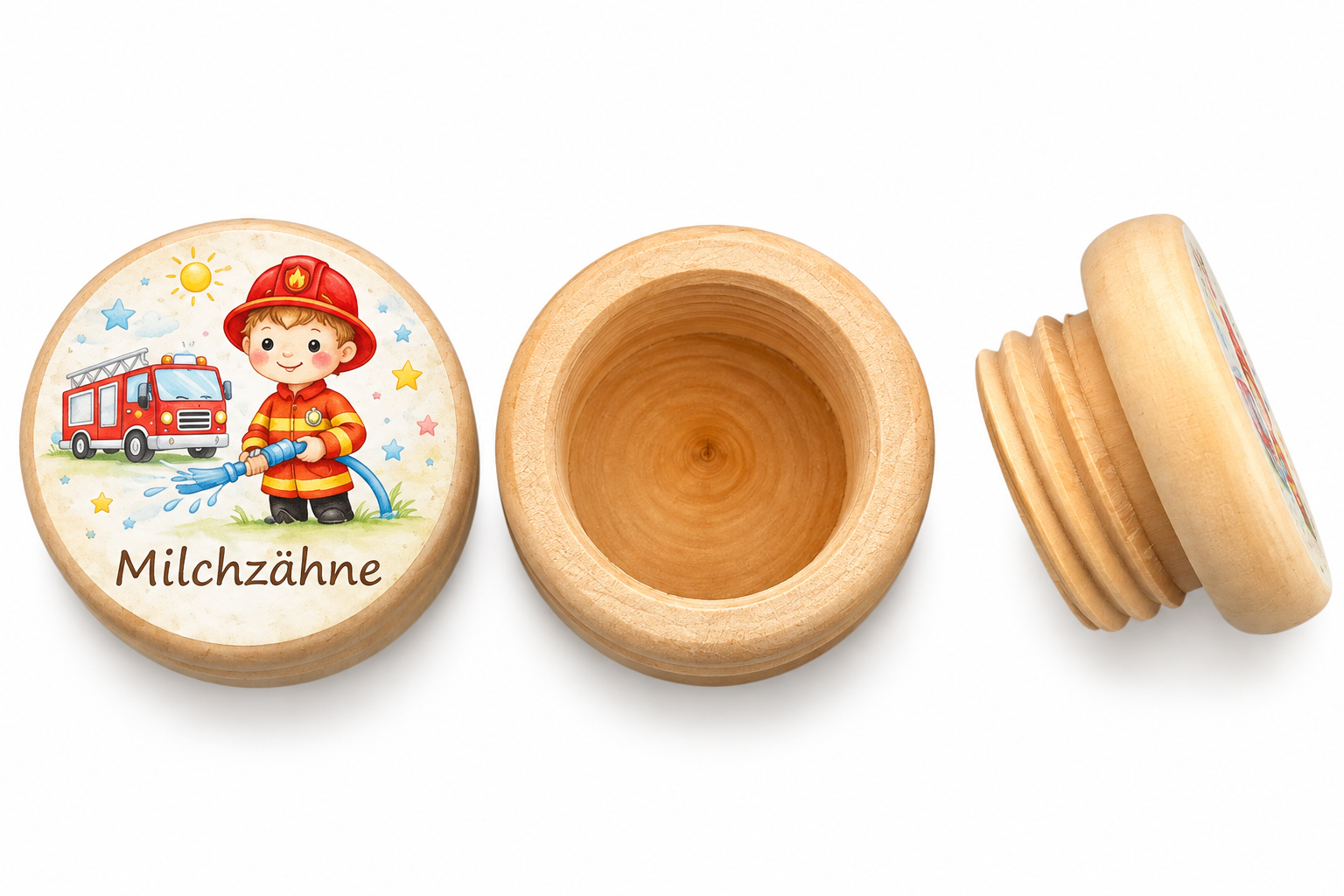 Milchzahndose aus Holz mit Namen – 6 Motive zur Auswahl