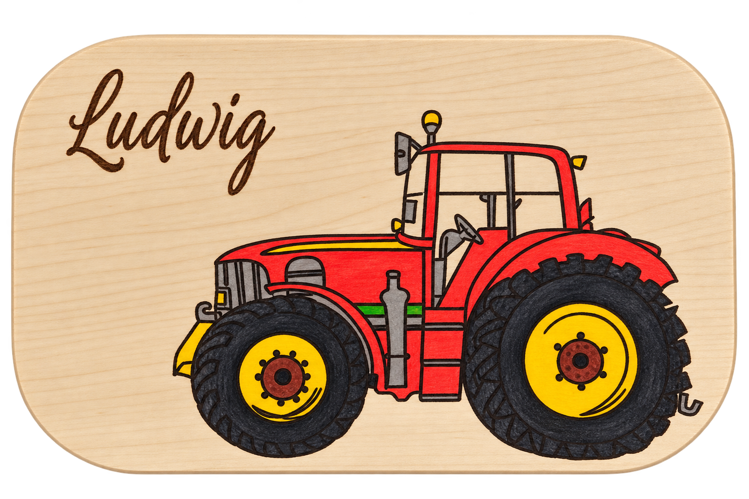 Personalisiertes Frühstücksbrettchen mit Name und Traktor