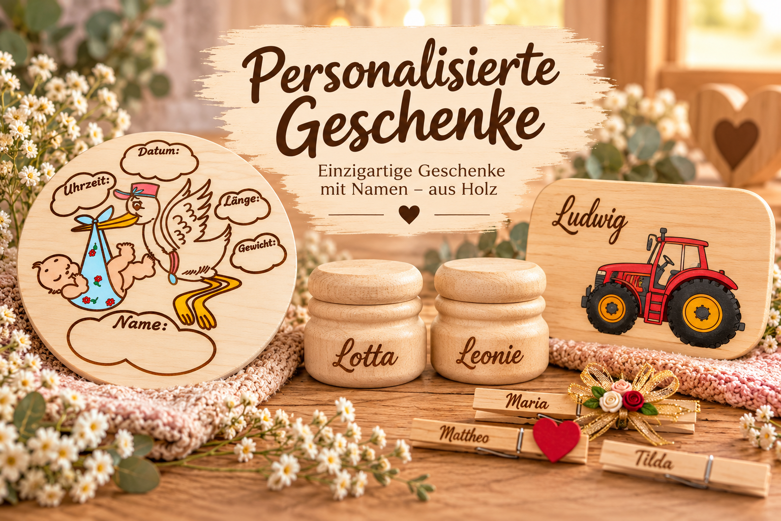 Personalisierte Holzgeschenke mit Namen