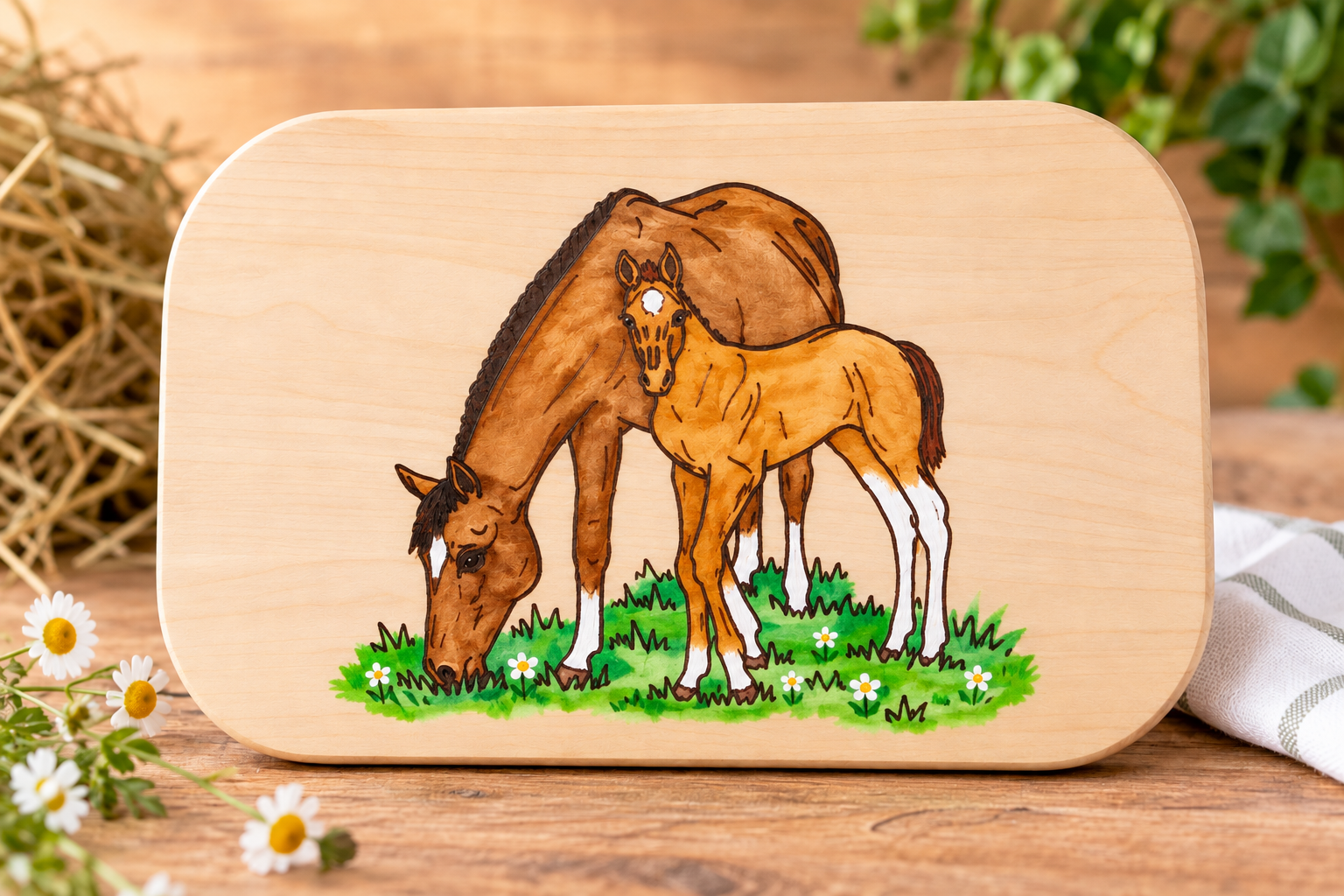 Frühstücksbrett „Pferd mit Fohlen“